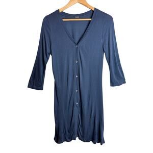 Chan Luu Gray Button Front Long Tunic Top 3/4 Sleeve Boho Y2K Minimalist M